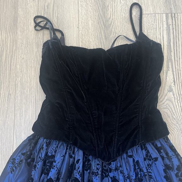 Gunne Sax by Jessica McClintock 90's Y2K formal corset Blue Black Sz 7/8 Whimsy - Picture 3 of 6